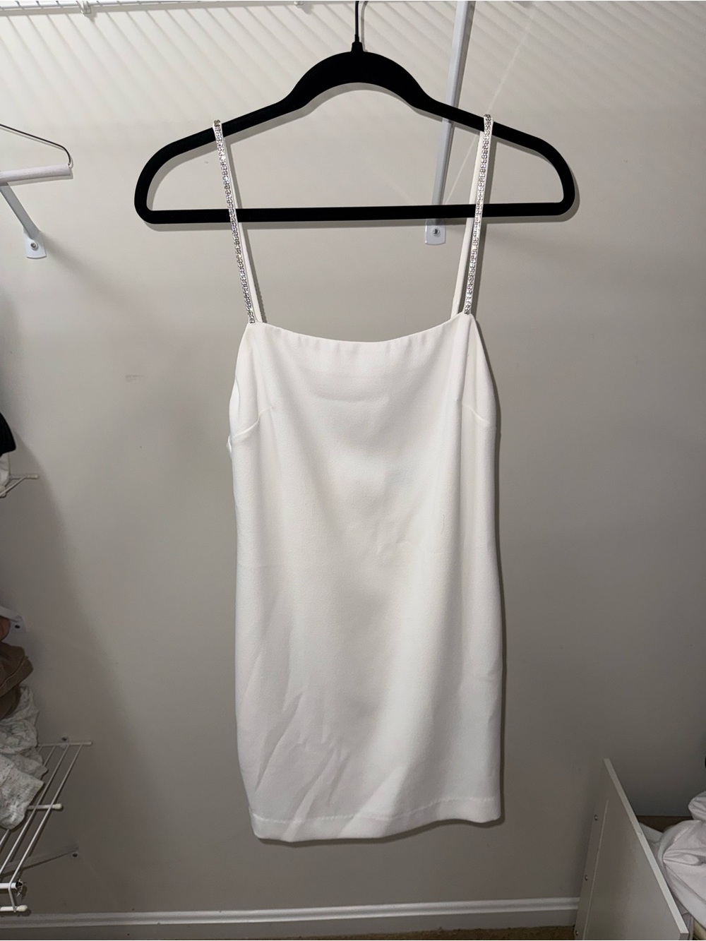 NBD White Mini Slip Dress with Rhinestone Straps